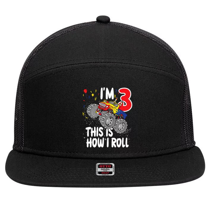 3 Year Old 3rd Birthday Boy Monster Truck Car 7 Panel Mesh Trucker Snapback Hat