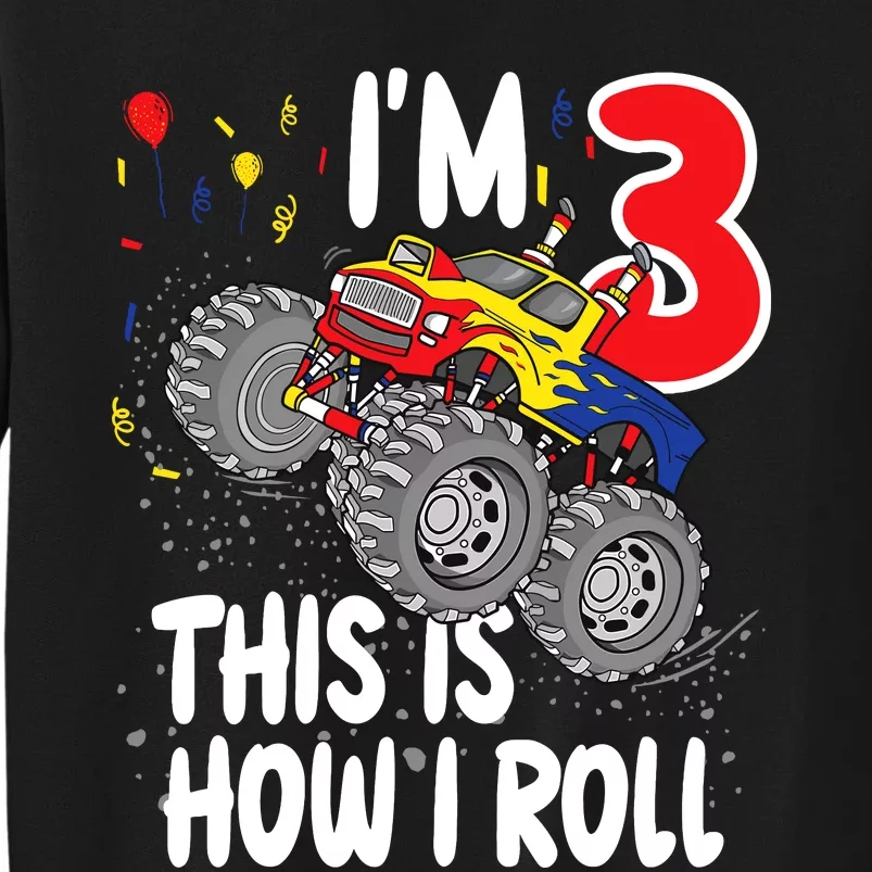 3 Year Old 3rd Birthday Boy Monster Truck Car Sweatshirt