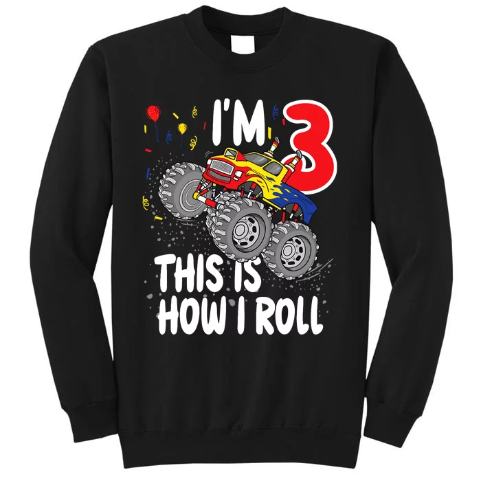 3 Year Old 3rd Birthday Boy Monster Truck Car Sweatshirt