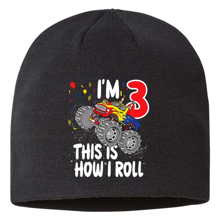 3 Year Old 3rd Birthday Boy Monster Truck Car 8 1/2in Sustainable Knit Beanie