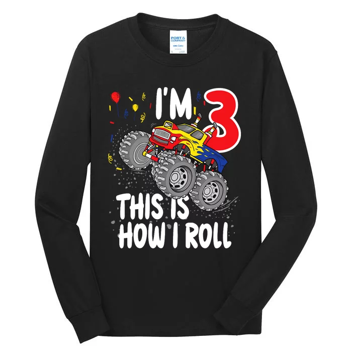 3 Year Old 3rd Birthday Boy Monster Truck Car Tall Long Sleeve T-Shirt