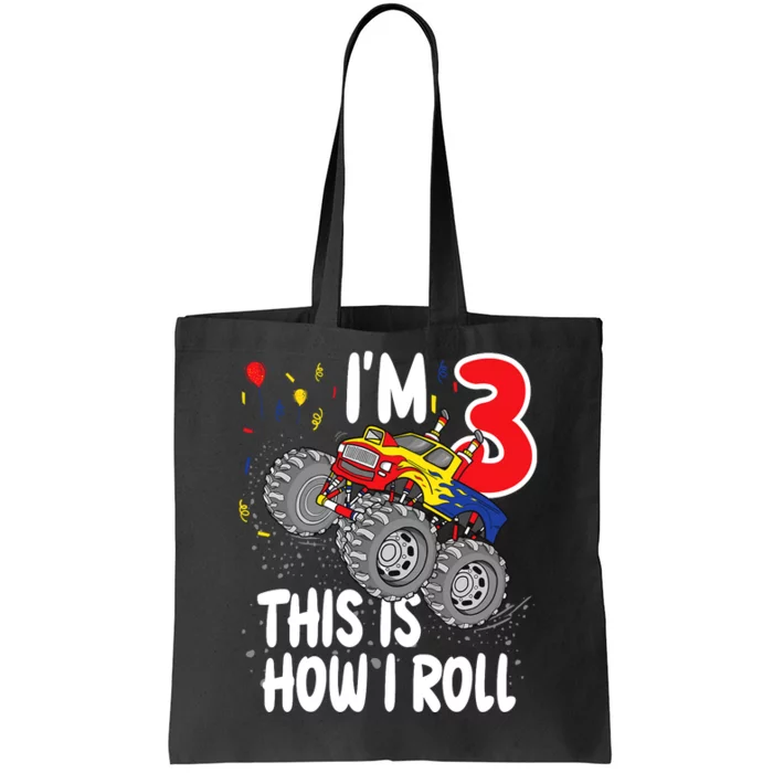 3 Year Old 3rd Birthday Boy Monster Truck Car Tote Bag