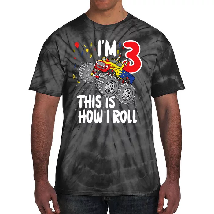 3 Year Old 3rd Birthday Boy Monster Truck Car Tie-Dye T-Shirt