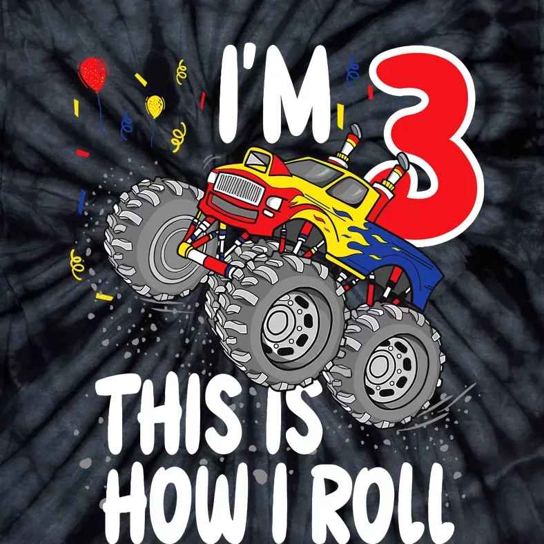 3 Year Old 3rd Birthday Boy Monster Truck Car Tie-Dye T-Shirt