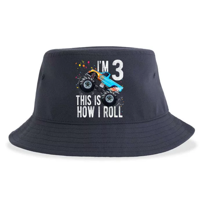 3 Year Old 3rd Birthday Boy Monster Truck Car Sustainable Bucket Hat