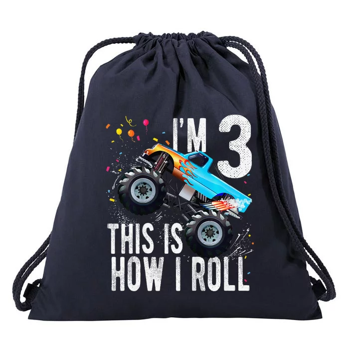 3 Year Old 3rd Birthday Boy Monster Truck Car Drawstring Bag