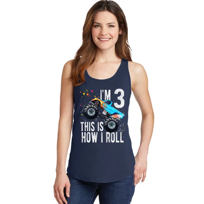 3 Year Old 3rd Birthday Boy Monster Truck Car Ladies Essential Tank