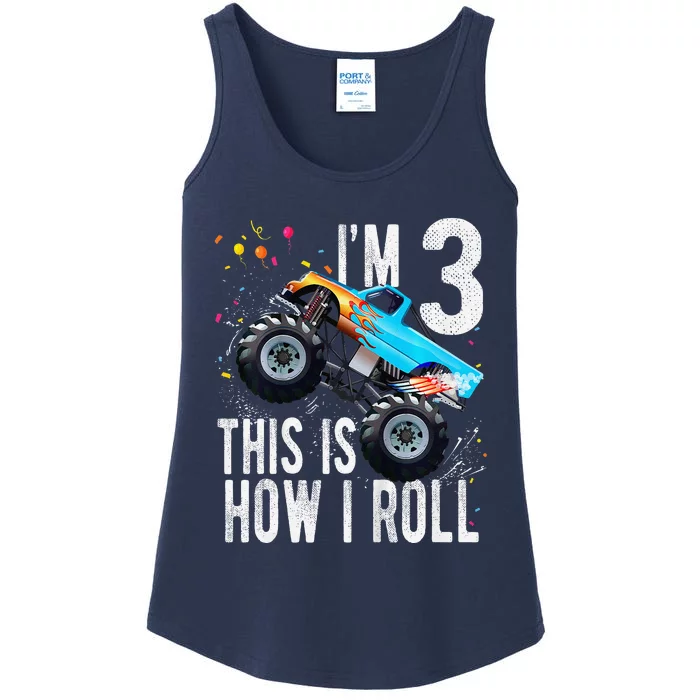 3 Year Old 3rd Birthday Boy Monster Truck Car Ladies Essential Tank