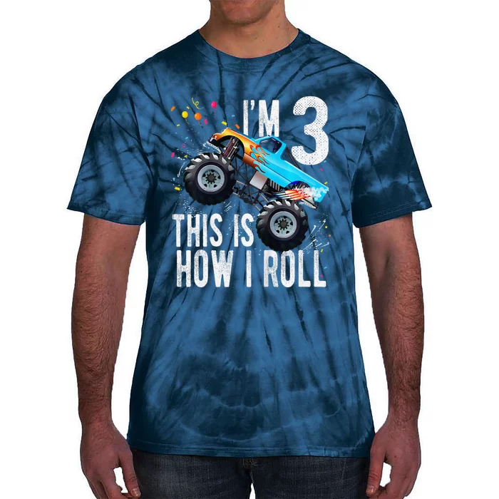 3 Year Old 3rd Birthday Boy Monster Truck Car Tie-Dye T-Shirt