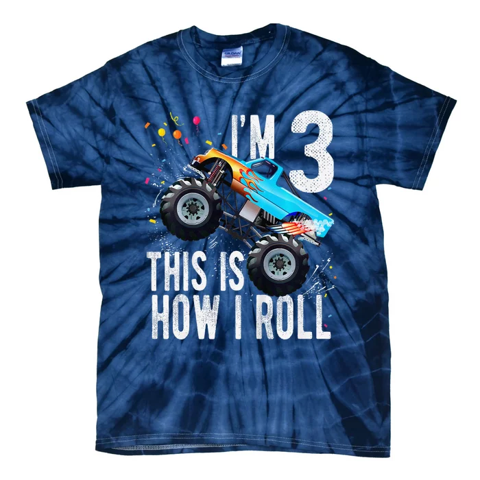 3 Year Old 3rd Birthday Boy Monster Truck Car Tie-Dye T-Shirt