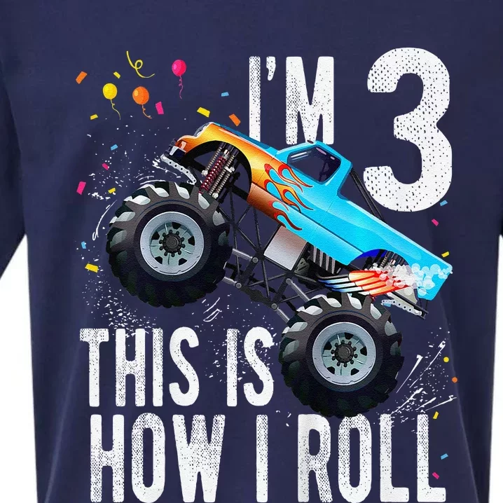 3 Year Old 3rd Birthday Boy Monster Truck Car Sueded Cloud Jersey T-Shirt