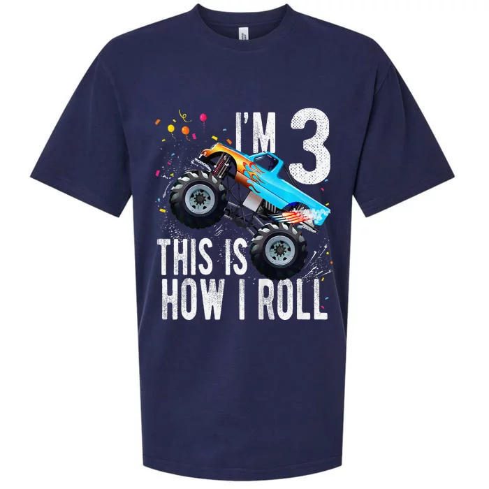 3 Year Old 3rd Birthday Boy Monster Truck Car Sueded Cloud Jersey T-Shirt