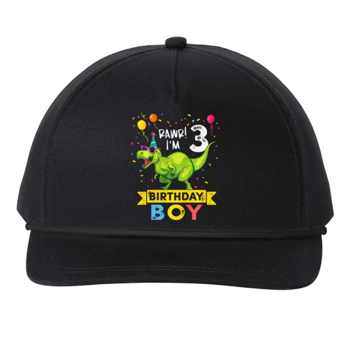 3 Year Old 3rd Birthday Boy T Rex Dinosaur Snapback Five-Panel Rope Hat