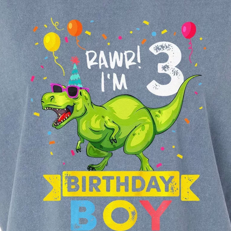 3 Year Old 3rd Birthday Boy T Rex Dinosaur Garment-Dyed Women's Muscle Tee