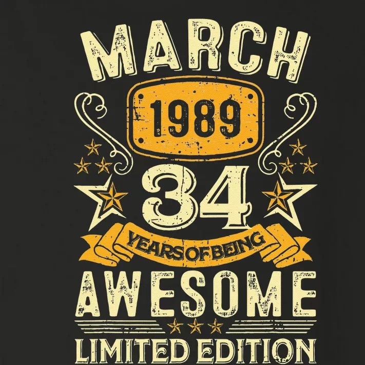 34 Year Old Awesome Since March 1989 34th Birthday Gifts Toddler Long Sleeve Shirt