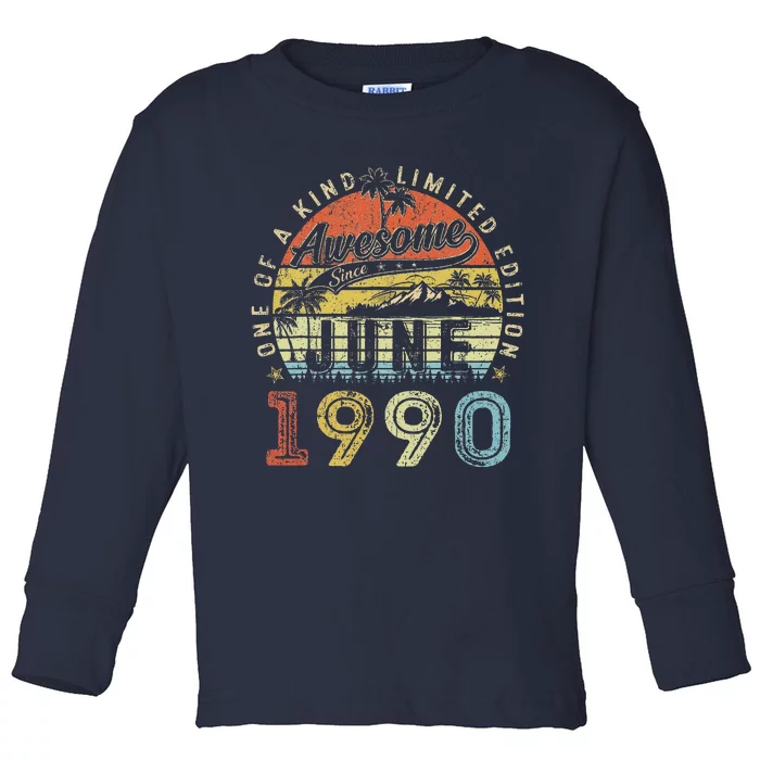 33 Year Old Awesome Since June 1990 33th Birthday (1) Toddler Long Sleeve Shirt