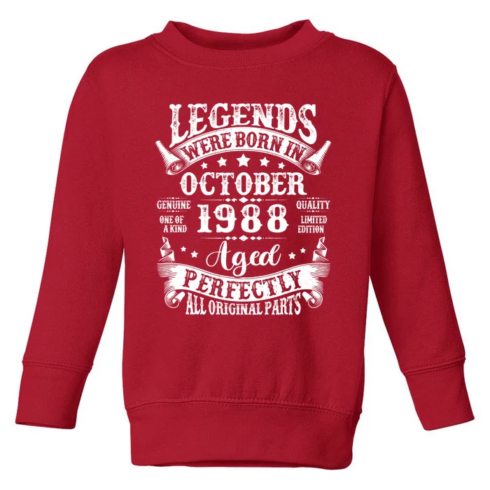 36 Year Old Legend Since October 1988 36th Birthday Toddler Sweatshirt