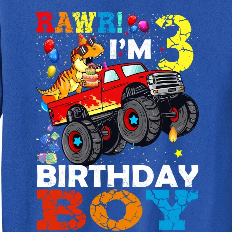 3 Year Old Funny Gift 3rd Birthday Boy Dinosaur Monster Truck Gift Sweatshirt