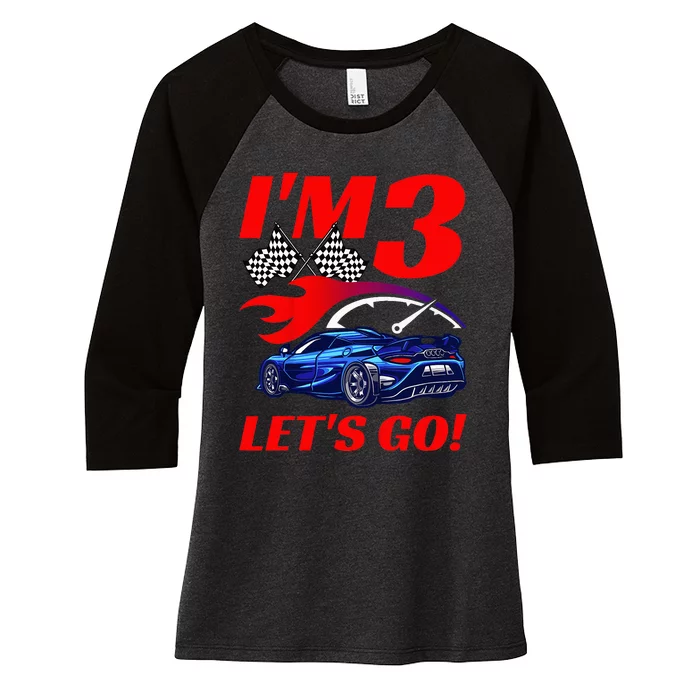 3 Year Old 3rd Racing Racecar Birthday Party Women's Tri-Blend 3/4-Sleeve Raglan Shirt