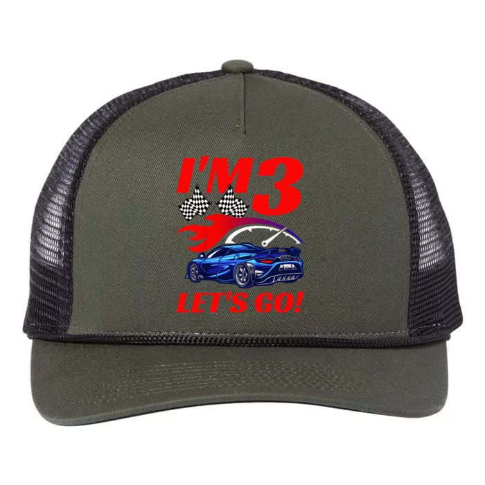 3 Year Old 3rd Racing Racecar Birthday Party Retro Rope Trucker Hat Cap