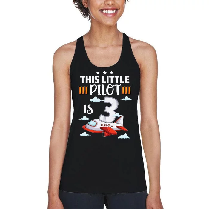 3 year old Airplane Pilot 3rd Birthday Aircraft Women's Racerback Tank