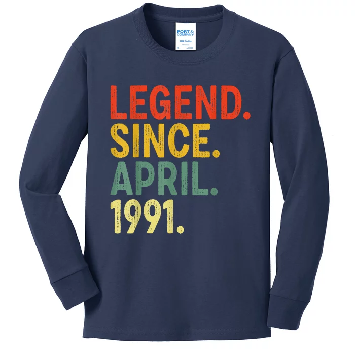 32 Year Old Legend Since April 1991 32nd Birthday Kids Long Sleeve Shirt