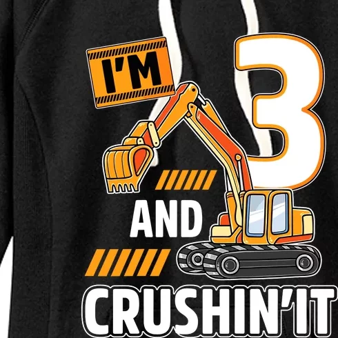 3 Year Old Vehicles Construction Excavator Birthday 3rd Women's Fleece Hoodie