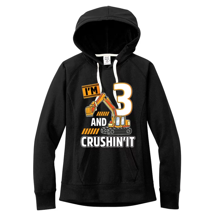 3 Year Old Vehicles Construction Excavator Birthday 3rd Women's Fleece Hoodie