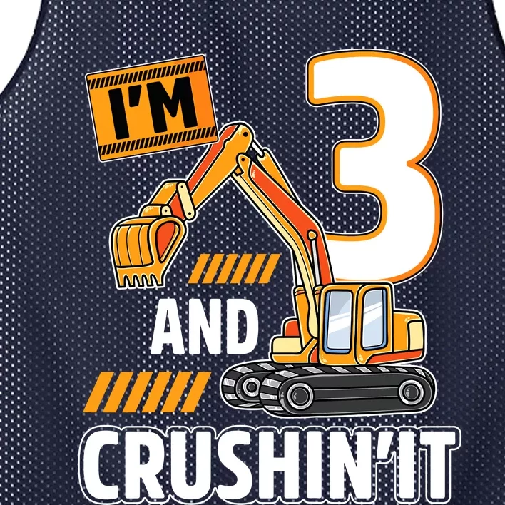 3 Year Old Vehicles Construction Excavator Birthday 3rd Mesh Reversible Basketball Jersey Tank