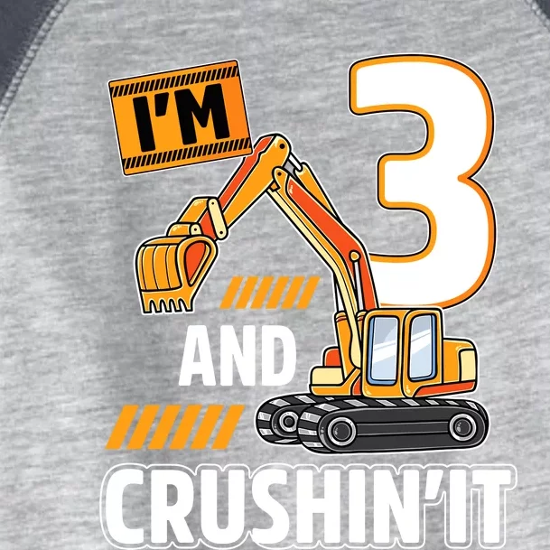 3 Year Old Vehicles Construction Excavator Birthday 3rd Toddler Fine Jersey T-Shirt