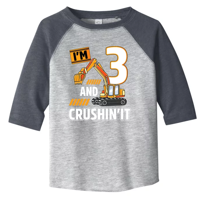 3 Year Old Vehicles Construction Excavator Birthday 3rd Toddler Fine Jersey T-Shirt