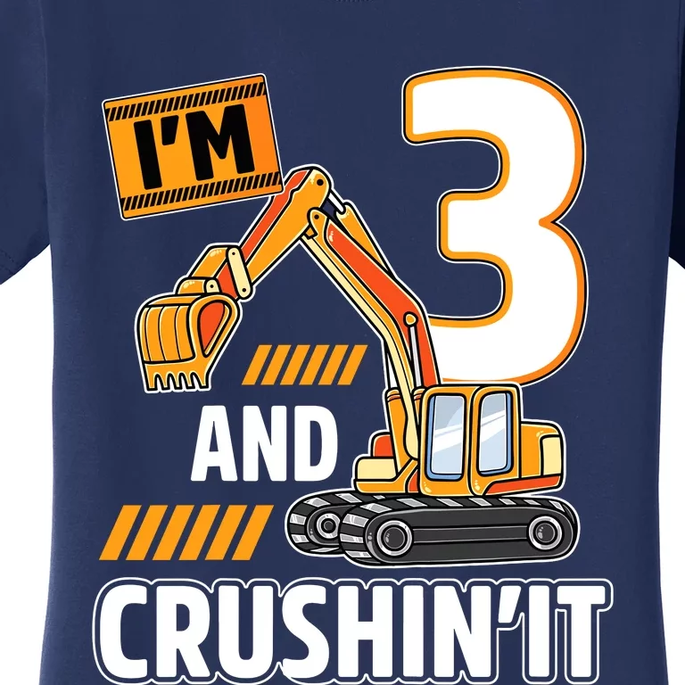 3 Year Old Vehicles Construction Excavator Birthday 3rd Women's T-Shirt