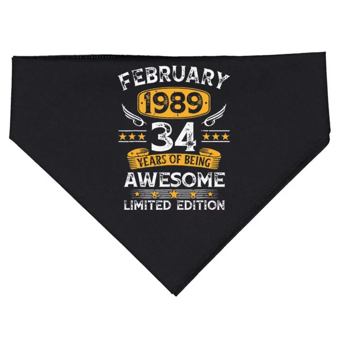 34 Years Old Gifts Vintage February 1989 34th Birthday Cute USA-Made Doggie Bandana