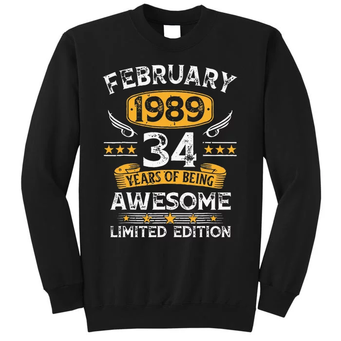 34 Years Old Gifts Vintage February 1989 34th Birthday Cute Tall Sweatshirt