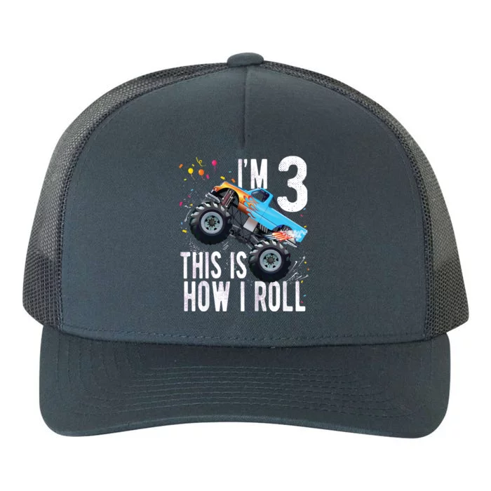 3 Year Old Shirt 3rd Birthday Boy Monster Truck Car Yupoong Adult 5-Panel Trucker Hat