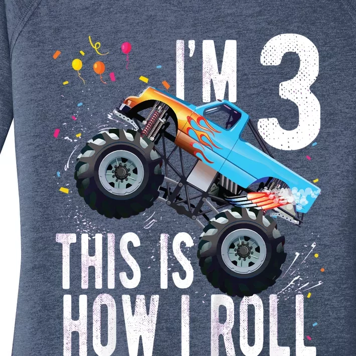 3 Year Old Shirt 3rd Birthday Boy Monster Truck Car Women's Perfect Tri Tunic Long Sleeve Shirt