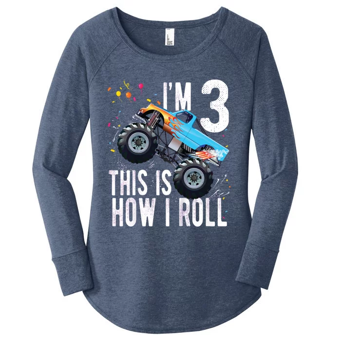 3 Year Old Shirt 3rd Birthday Boy Monster Truck Car Women's Perfect Tri Tunic Long Sleeve Shirt