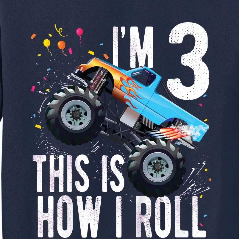 3 Year Old Shirt 3rd Birthday Boy Monster Truck Car Tall Sweatshirt