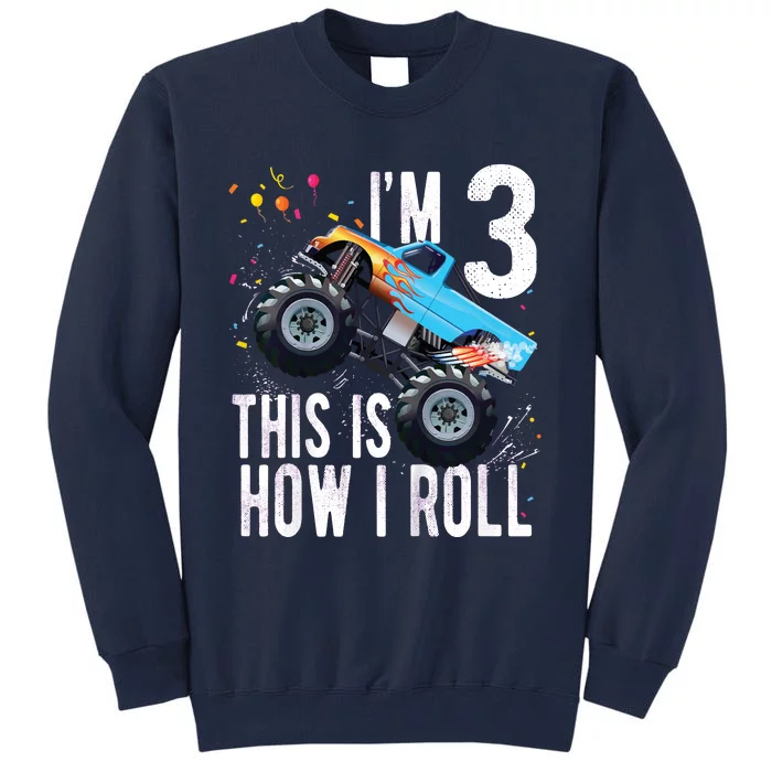 3 Year Old Shirt 3rd Birthday Boy Monster Truck Car Tall Sweatshirt