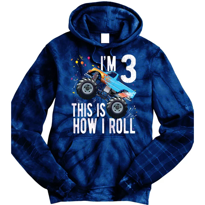 3 Year Old Shirt 3rd Birthday Boy Monster Truck Car Tie Dye Hoodie