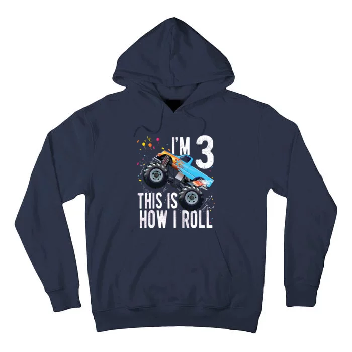 3 Year Old Shirt 3rd Birthday Boy Monster Truck Car Tall Hoodie