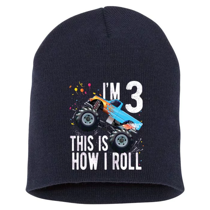 3 Year Old Shirt 3rd Birthday Boy Monster Truck Car Short Acrylic Beanie