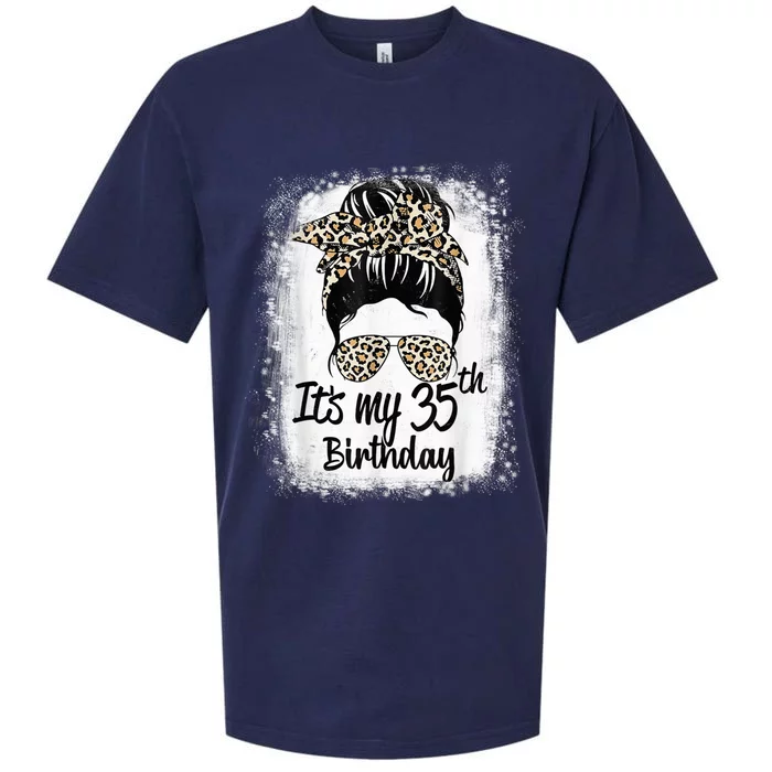 35 Years Old Messy Bun Leopard It's My 35th Birthday Sueded Cloud Jersey T-Shirt