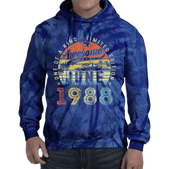 35 Year Old Awesome Since June 1988 35th Birthday Tie Dye Hoodie