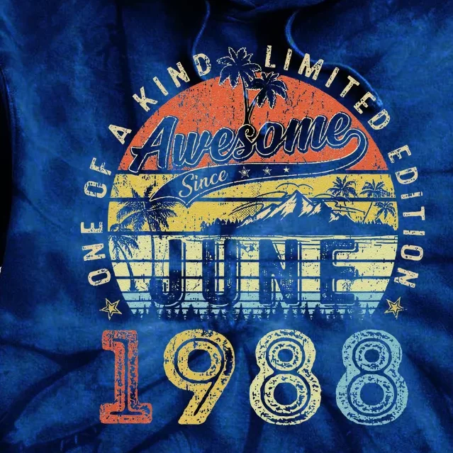 35 Year Old Awesome Since June 1988 35th Birthday Tie Dye Hoodie