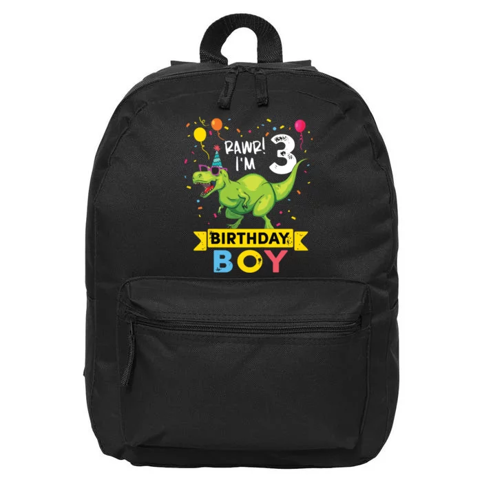 3 Year Old 3rd Birthday Rex Dinosaur 16 in Basic Backpack