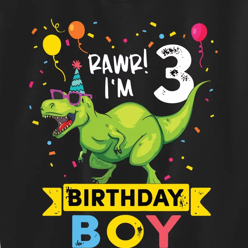 3 Year Old 3rd Birthday Rex Dinosaur Kids Sweatshirt