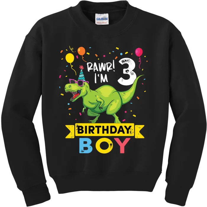 3 Year Old 3rd Birthday Rex Dinosaur Kids Sweatshirt