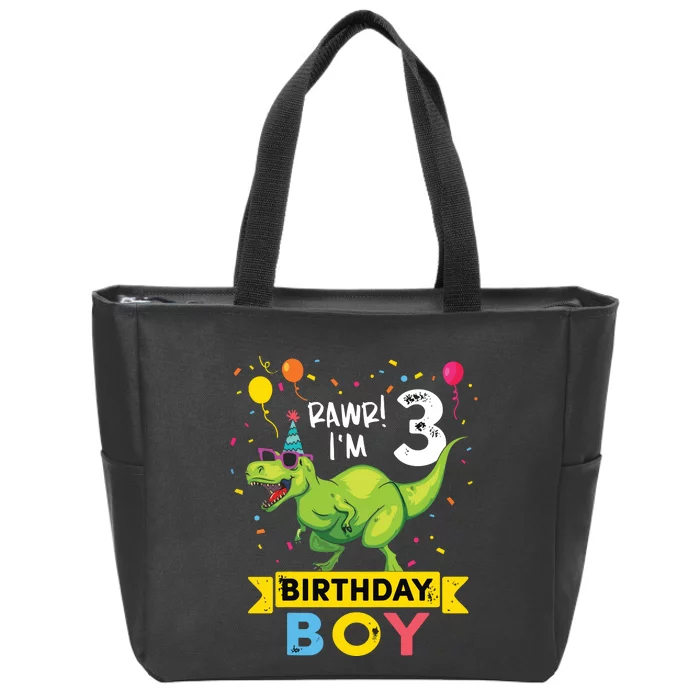 3 Year Old 3rd Birthday Rex Dinosaur Zip Tote Bag