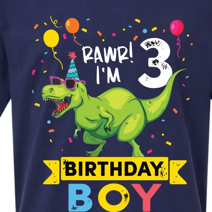 3 Year Old 3rd Birthday Rex Dinosaur Sueded Cloud Jersey T-Shirt